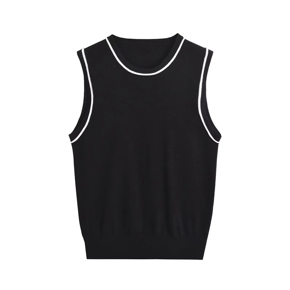 UNIZER2024 Summer New Women\'s Fashion Slim Fit Sexy Contrast Color Trimmed Flat Needle Top Tank Top