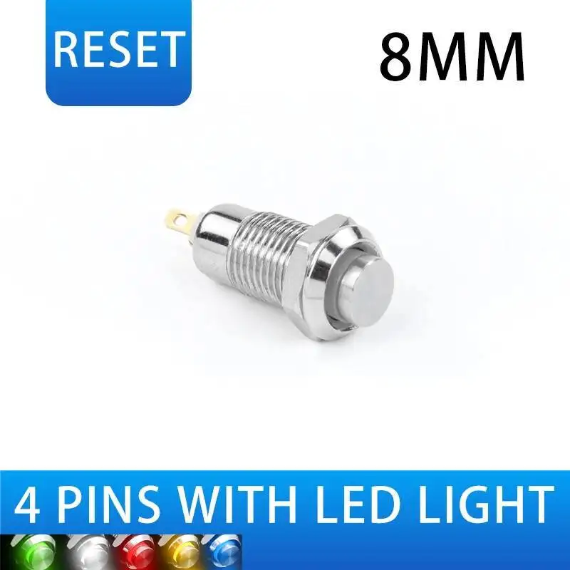 8/10 مللي متر المعادن زر التبديل مع LED ضوء صغير الغبار واقية الذاتي إعادة تعيين قفل دائري مايكرو بدء أربعة لحام دبوس