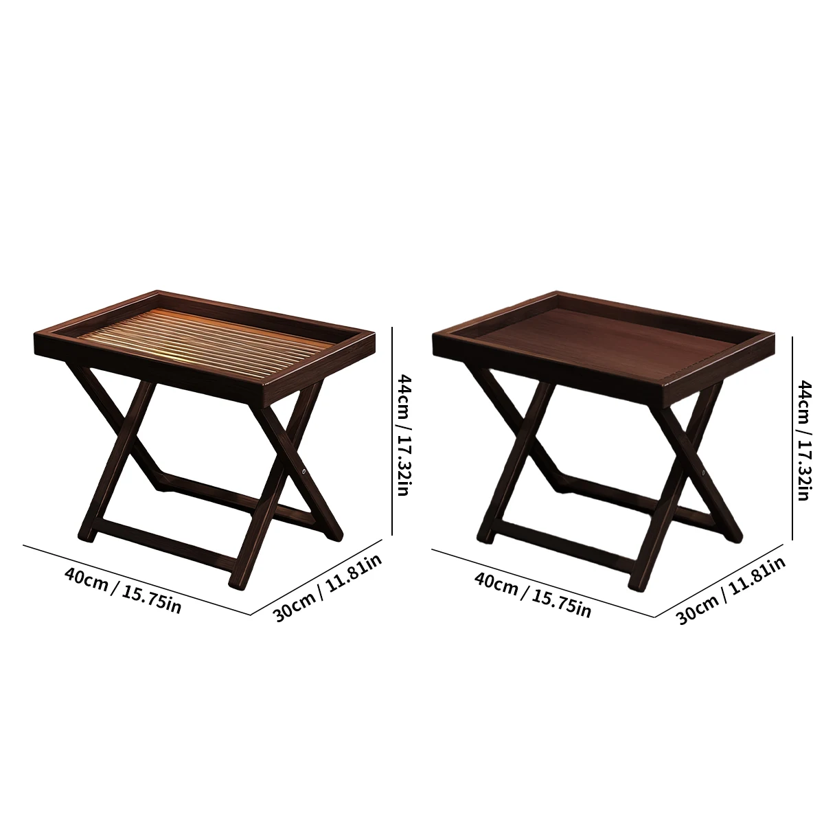 Tea-Colored Outdoor Folding Bamboo Side Table - 15.75