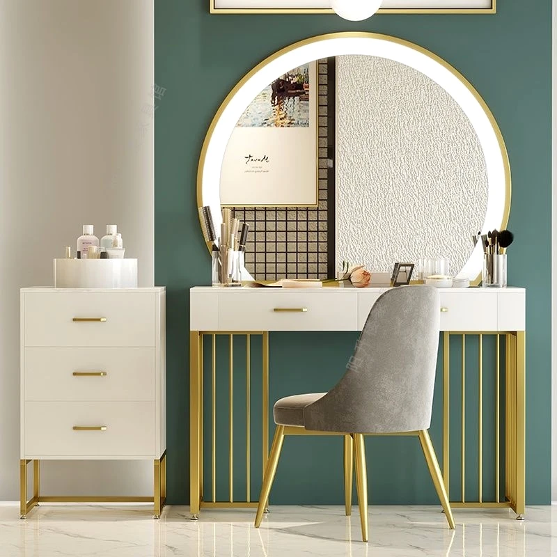 Makeup Mirror Vanity Table Desk Chair Nail Modern Stool Organizer Stool Dressing Table Light Luxury Penteadeira Home Furniture