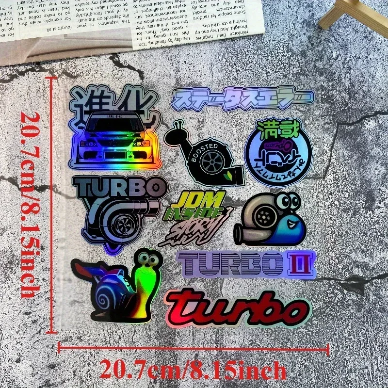 مجموعة ملصقات سباق التوربينية الرائعة، شارات فريدة تتميز بشعارات Turbo ورسومات الحلزون الممتعة لتخصيص رحلتك