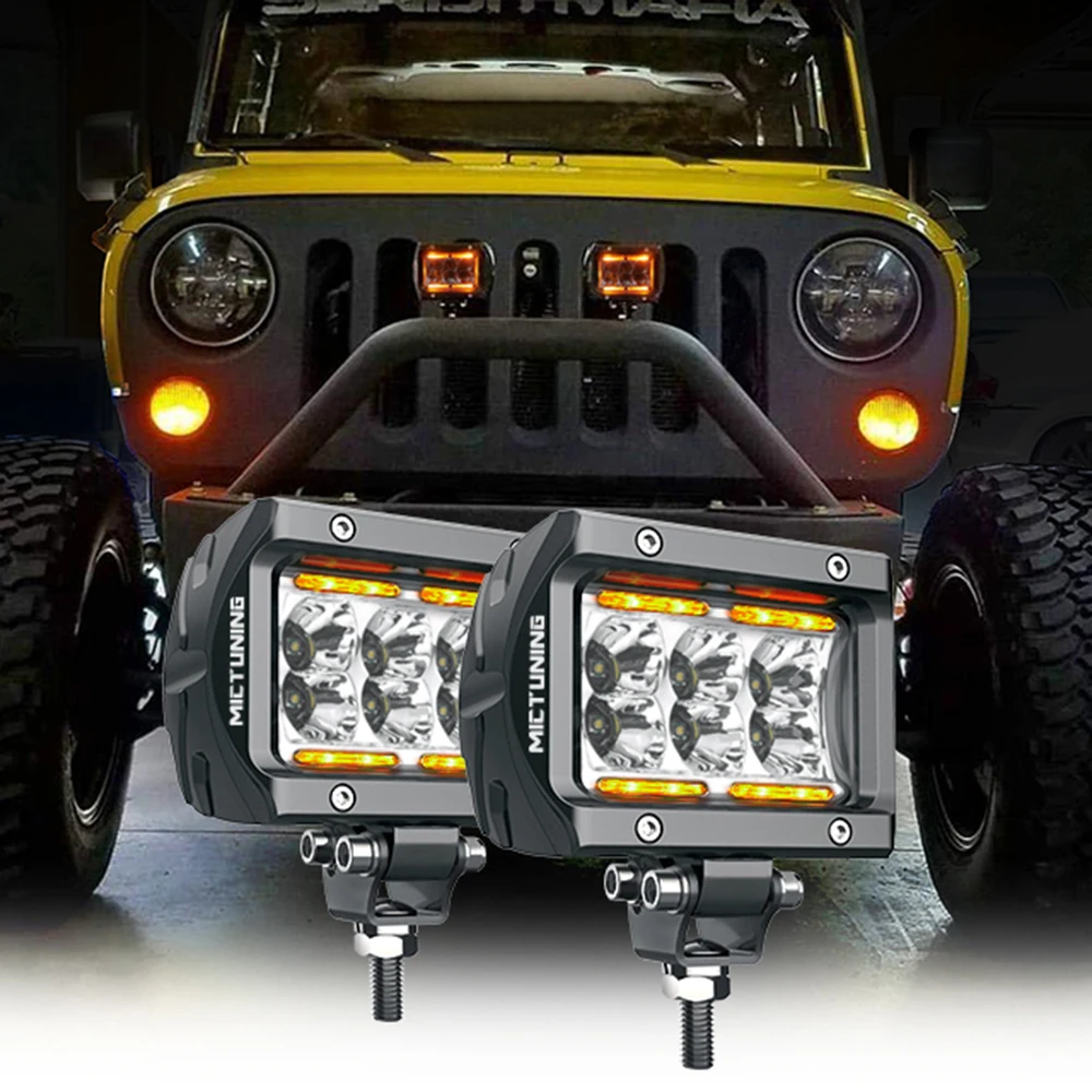 

MICTUNING LED Work Light Bar 4'' 18W with Amber Ambient Light Spot/Off-Road Vehicle Driving Fog Light for Jep UTV SUV Truck