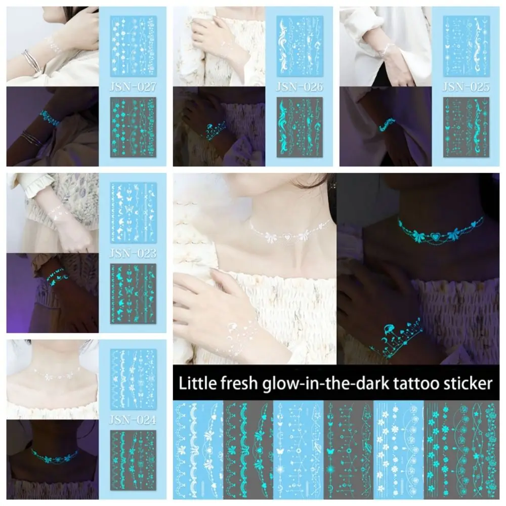 Blue Glow Henna Tattoo Sticker Glow in the Dark Lasting Luminous Temporary Tattoos Waterproof Sweatproof Fake Lace Tattoos Girls