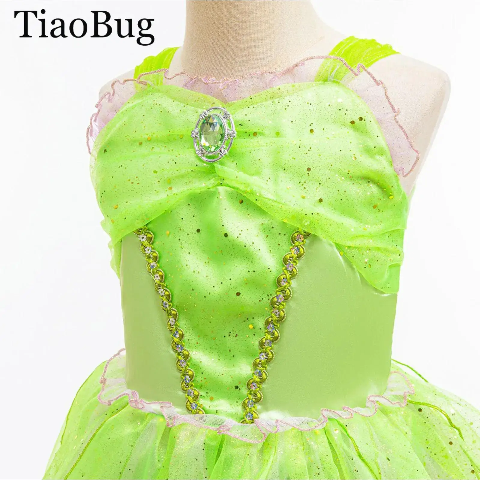 

Girls Halloween Fairy Dress Carnivals Princess Ball Gown Sleeveless Ruched Ballet Tutu Dress Cosplay Green Eif Dress Costume