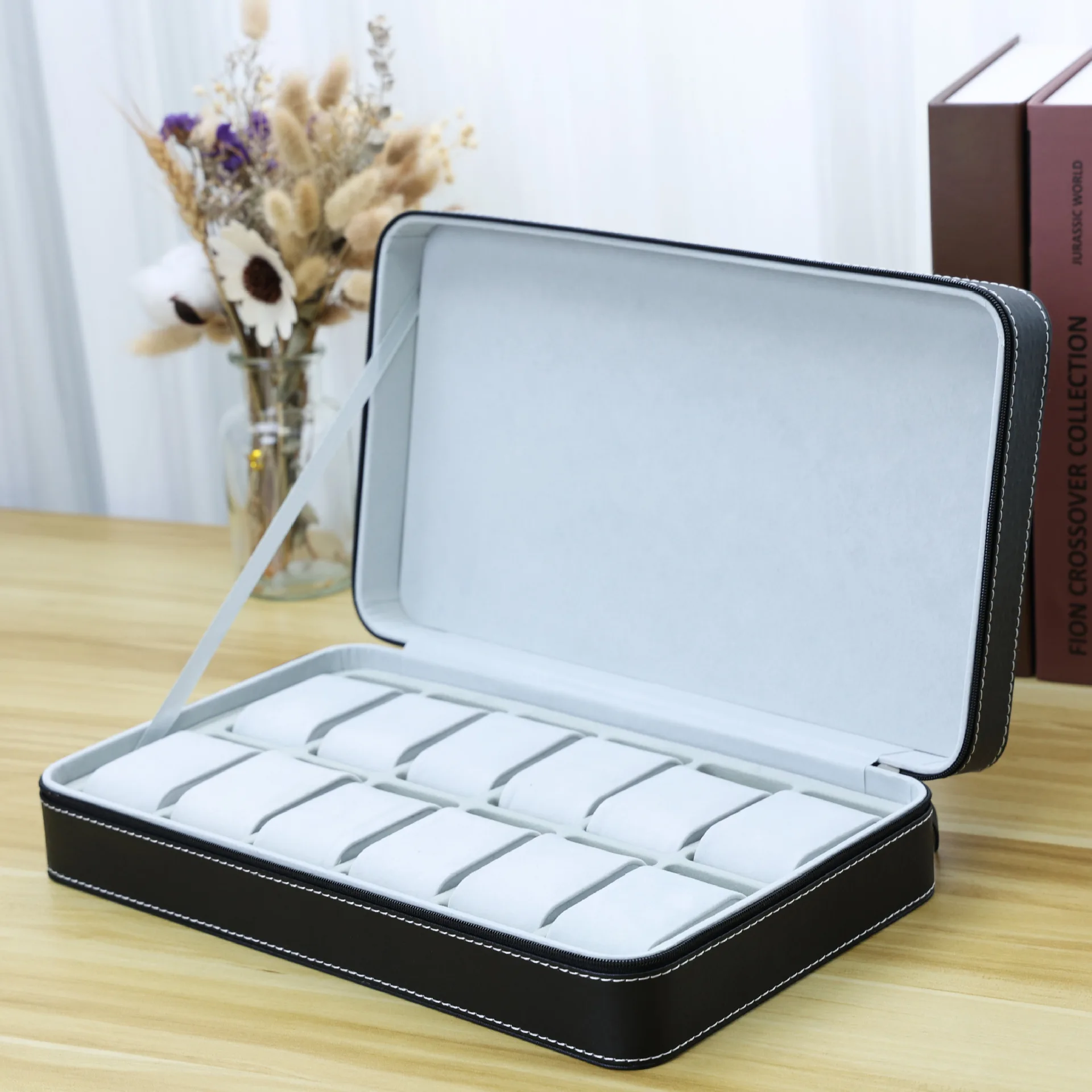 Luxury 6/10/12 slot Portable Leather Watch Box Watch Good Organizer Jewelry Storage Box Zipper Easy Carry Men Watch Box New D50