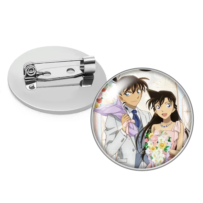 Conan Shinichi Ran Detective Anime Cartoon Photo Cabochon Brooch Pinback Button Bag Clothes Denim Jeans Lapel Pin Badge