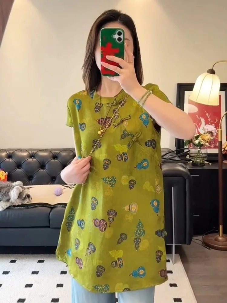 

Новая китайская свободная женская блузка с принтом Fiteny, летняя тонкая роскошная уникальная красивая повседневная блузка для похудения