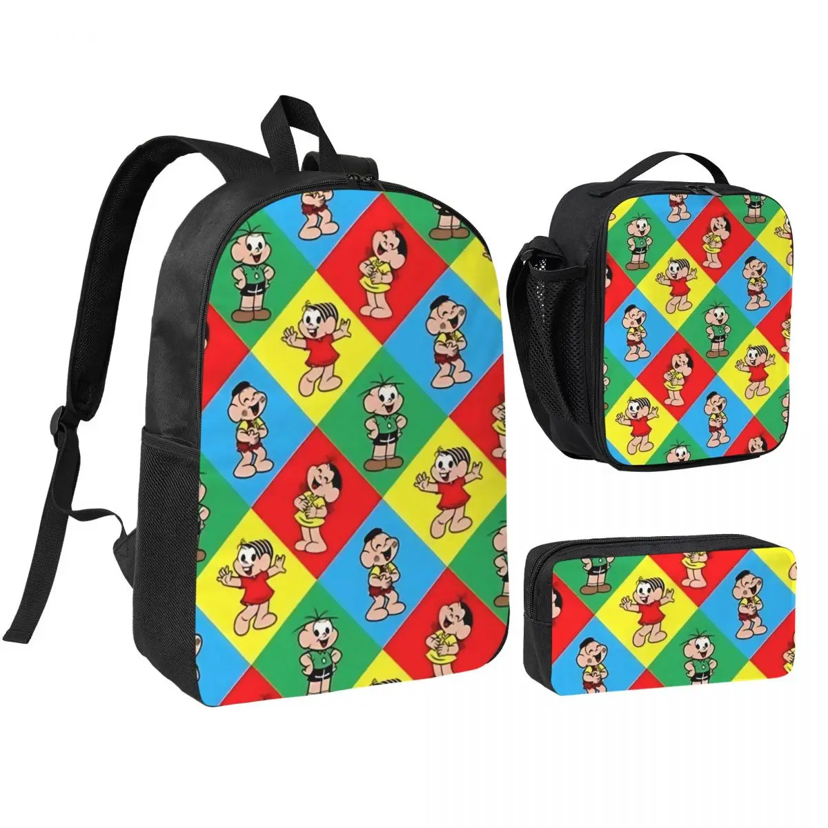 3Pcs Turma Da Monicas School bags Set for Boy Girl Pencil Boxes Backpack Sets with Lunch Box For School Students Daypack