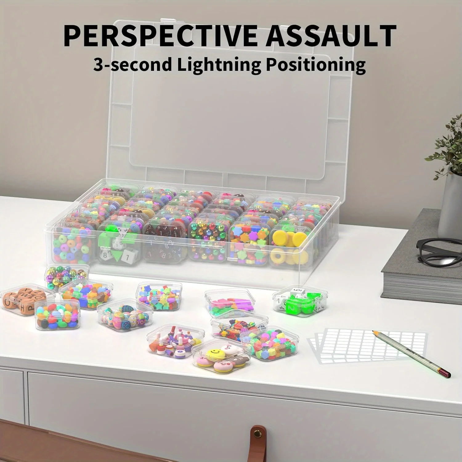 Bead Organizer Box,61pcs Bead Organizer Box Set, Clear Large Capacity Small Bead Organizers and Storage Plastic Cases with Label