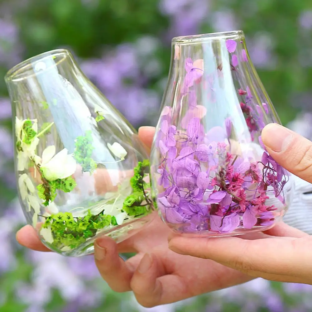 Small Space Decoration Space-saving Flower Vase Mini Glass Decorative Bottle with Dried Flowers Double Wall Hydroponic for Home