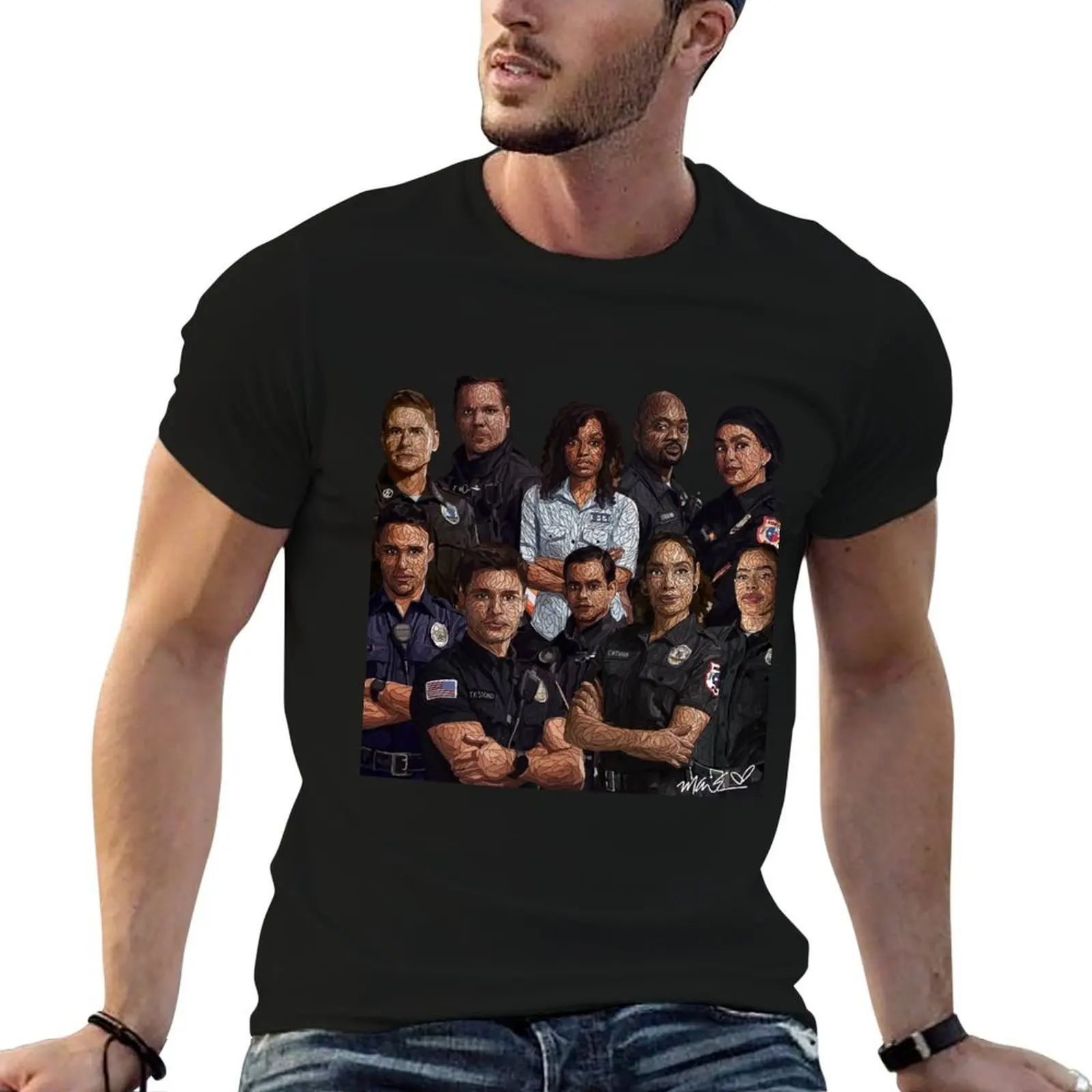

9-1-1 Lone Star (Square) T-Shirt men t shirt cotton 100% black cotton t-shirt plain for man package man t shirts for men T-shirt