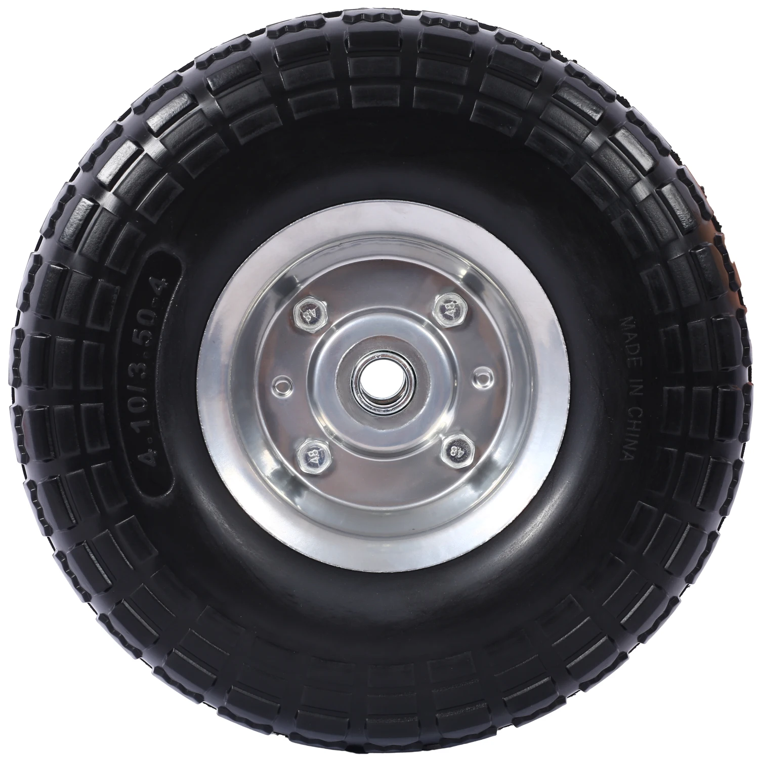 

Heavy-Duty Flat free PU foam Tire and Wheel - 4.10/3.50-4", 10" Diameter, 5/8" Axle Bore Hole, 2.2" Offset Hub and Double Sealed