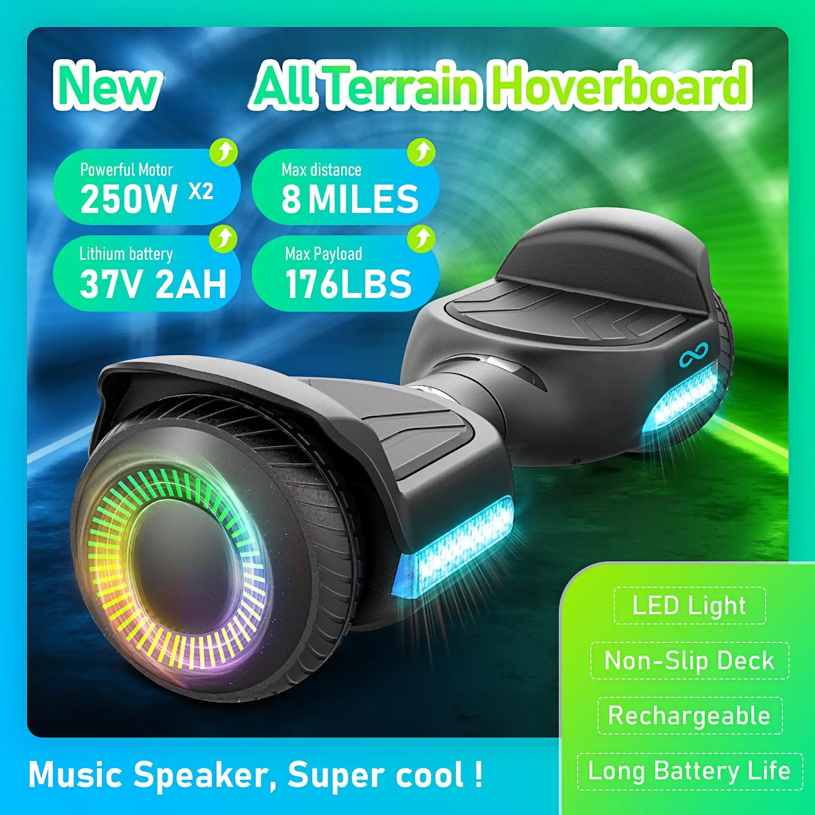 6.5'' Self Balancing Hoverboard - Hoverboard terenowy dla dzieci z oświetleniem LED i głośnikiem Bluetooth