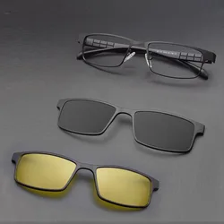 Polarized Magnetic Sleeve Mirror Men's Brown Myopia Magnet Sunglasses Adsorption Clip On Prescription Glasses Full Frame Blue