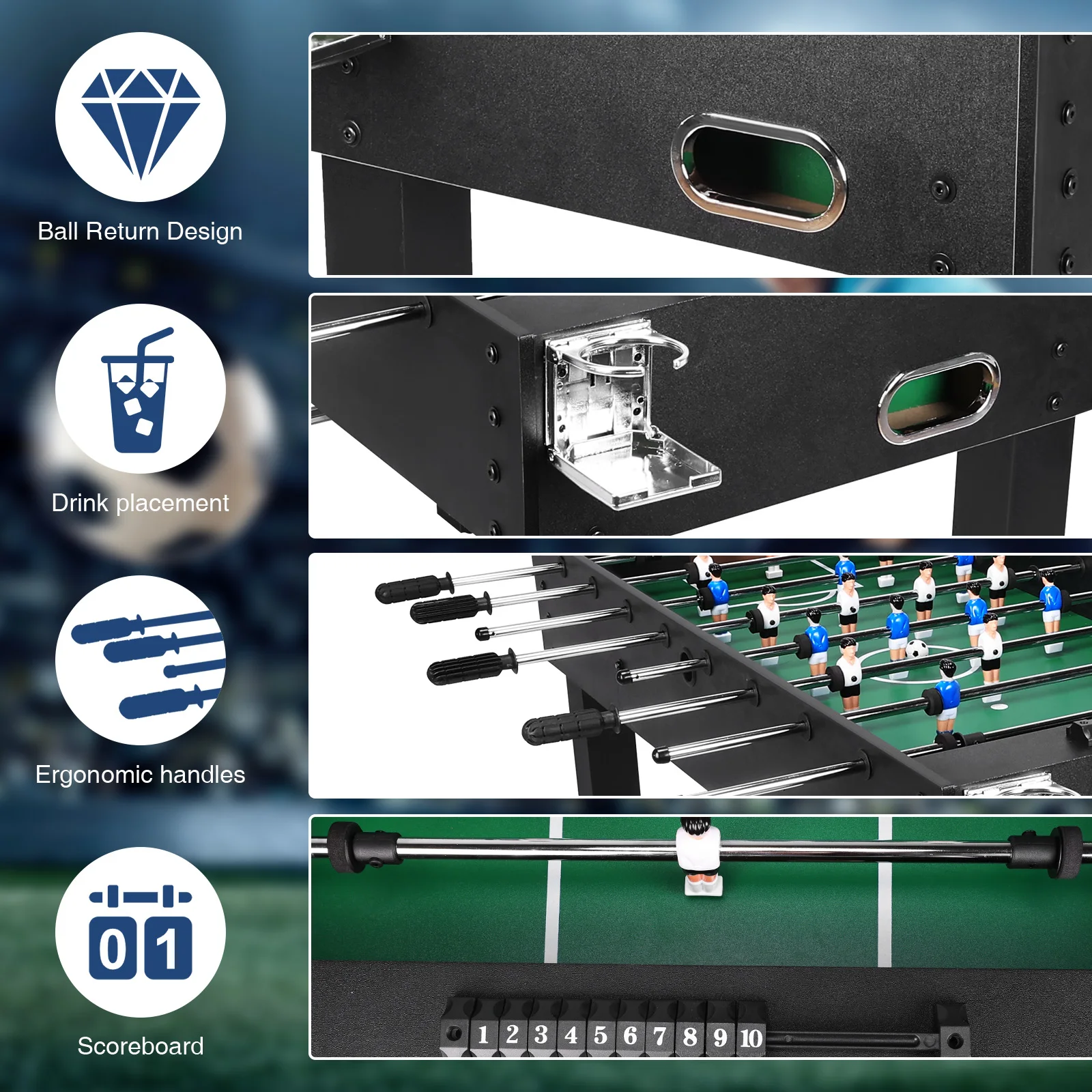 Multifunction Gaming Table Wear Resist Competition Sized Foosball Desk Reusable for Friends and Family Playing