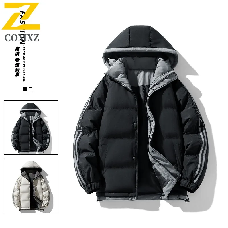 COMXZ 2025 Winter Plus Size Men Cotton Jacket M-8XL Fleece Lined Hooded Warm Coat Casual Fashion Outwear lightweight windbreaker