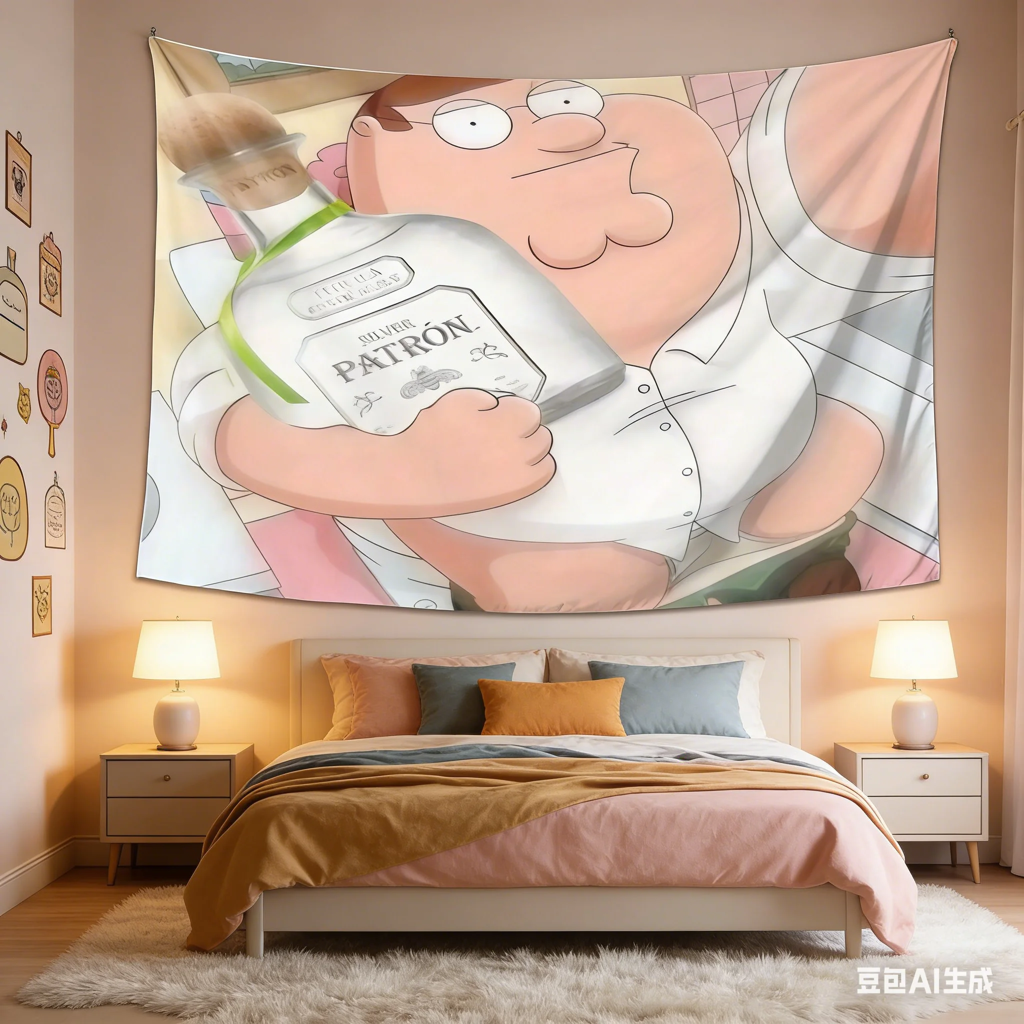 2D Flachdruck Peter Griffin Patron Wandteppich Lustiger Family Guy Meme Druck Wandbehang für Studentenzimmer Wohnzimmer Party Deko Mu