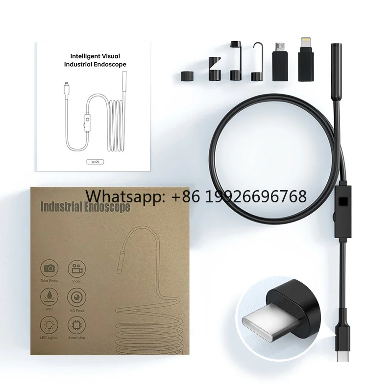 

W400-D USB Endoscope 3-in-1 Rigid Borescopes IP67 Waterproof Snake Camera 8mm Inspection 360 Camera for Type-C & Android