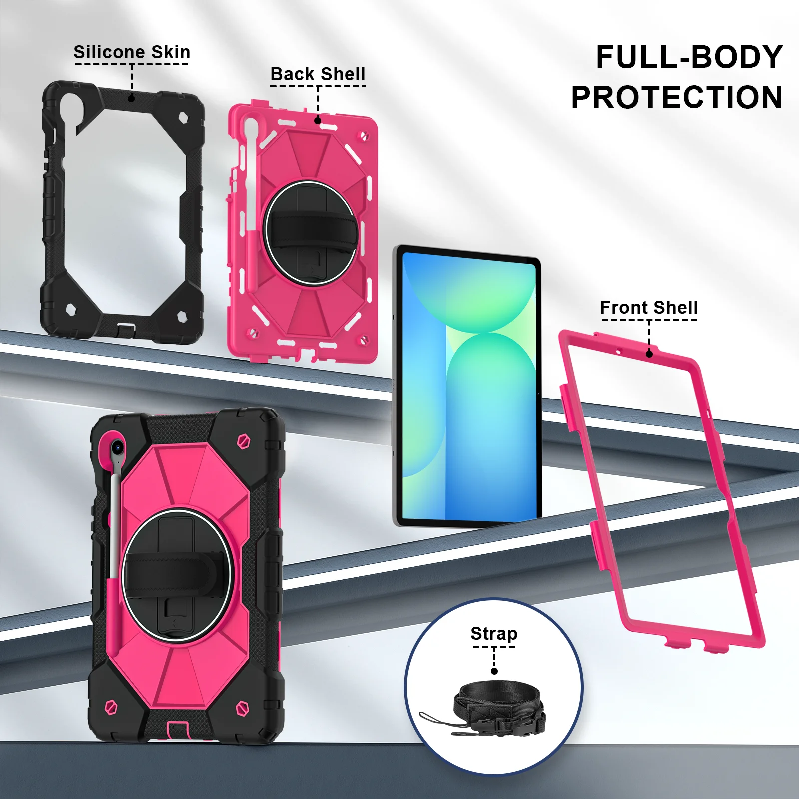 Kickstand Rugged Case Universal For Samsung Tab S10 Lite S9 FE SM-X400 X406 X520 X526 X510 X516 X710 X716 Rotating Hybrid Cover