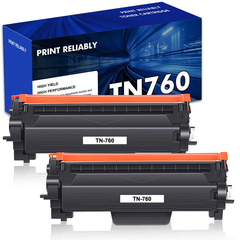 2PK High Yield TN760 Toner Cartridge For Brother MFC-L2710DW L2395DW HL-L2370DW