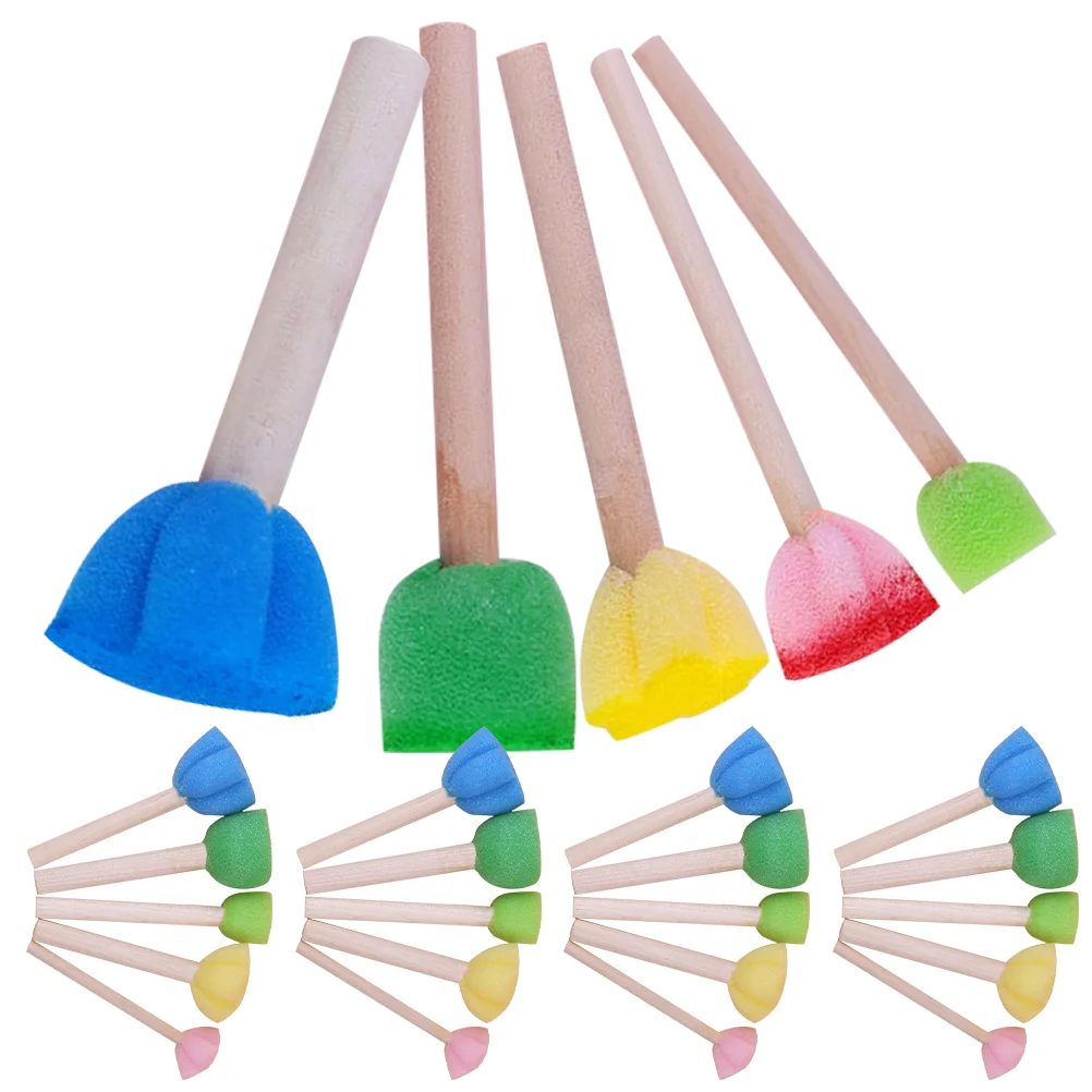 

25pcs Wooden Handle Sponge Brush Kids Sponge Drawing Practice Sponge sponge paint painting sponges for painting