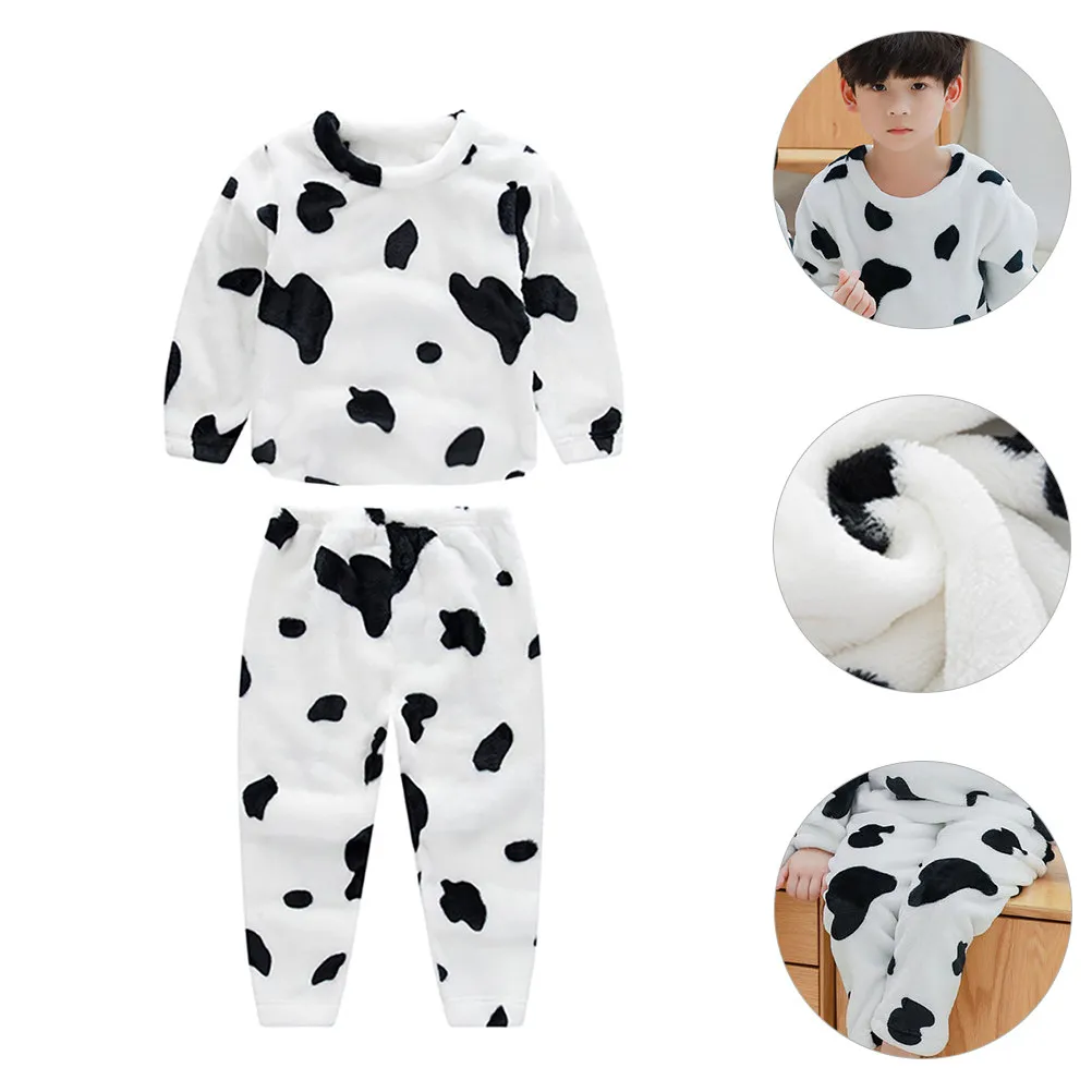 

1Set Thick Flannel Cartoon Cow Kids Pajamas Warm Sleepwear Unisex Children Home Leisurewear Nightgown Kids Flannel Pajamas