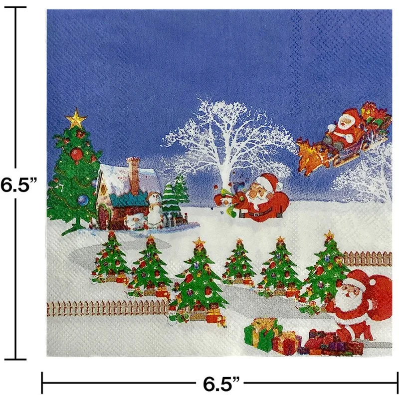 20pcs 2-Ply 33cm Snow Winter Christmas Series Printed Colourful Paper Napkins Disposable Christmas Decoration Supplies Napkins