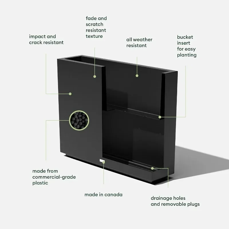 Block Series Span macetero de plástico-macetero Rectangular alto para Patio/porche al aire libre, duradero para todo tipo de clima con inserto extraíble