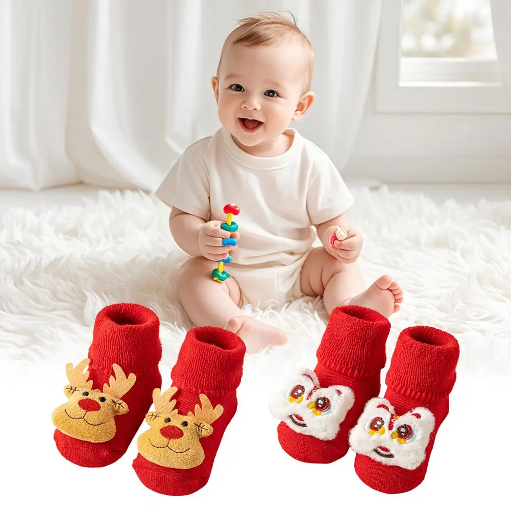 

Детские хлопковые носки, осенне-зимние толстые красные детские носки с героями мультфильмов, теплые красные детские новогодние носки для мальчиков и девочек, носки для малышей от 1 до 1 года