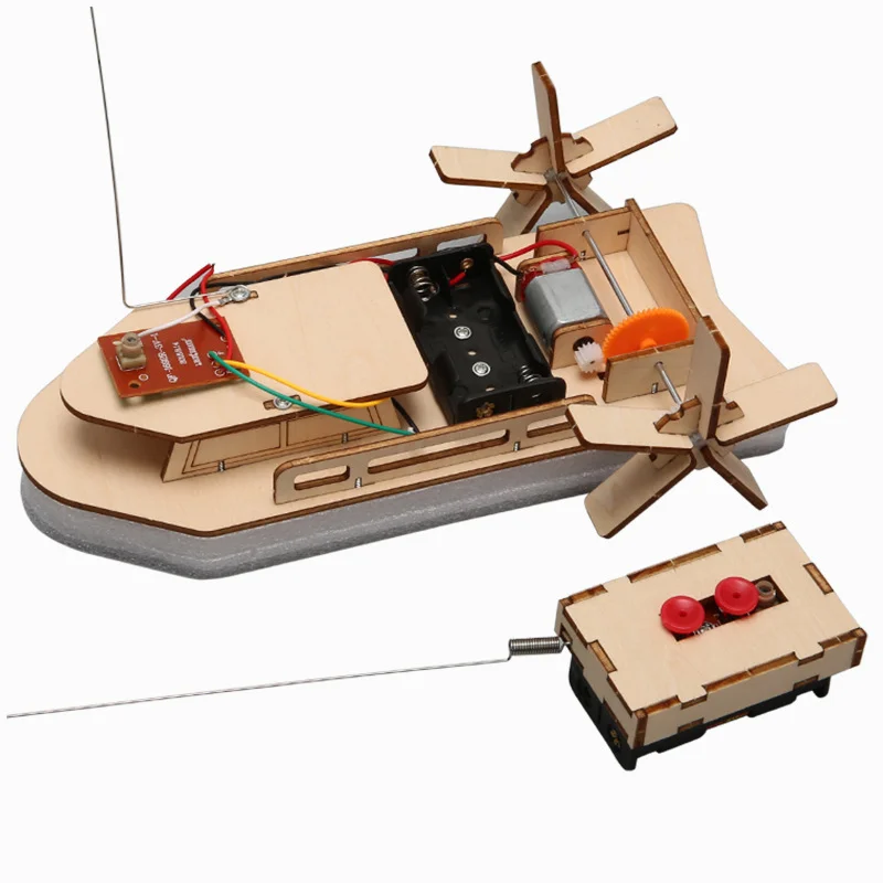 DIY Remote Control Boat Toys Wooden RC Boat Electronic Kids Handmade Building Educational Experimental Model Kit Puzzle