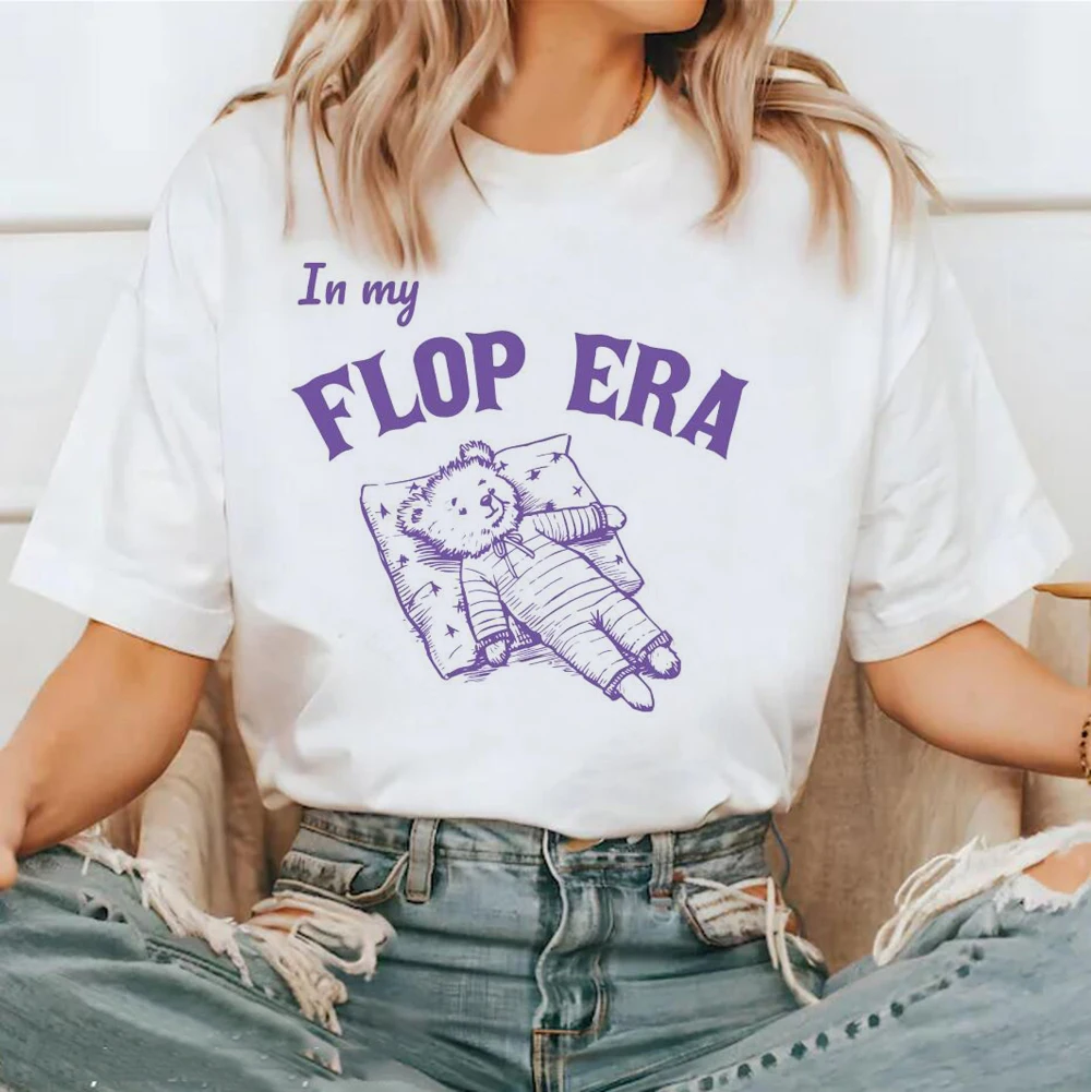 In My Flop Era Bear Funny Bear Printed Kawaii T-Shirt Summer Printed Pattern Fashion Short Sleeve Casual Style Cute Top T-Shirt