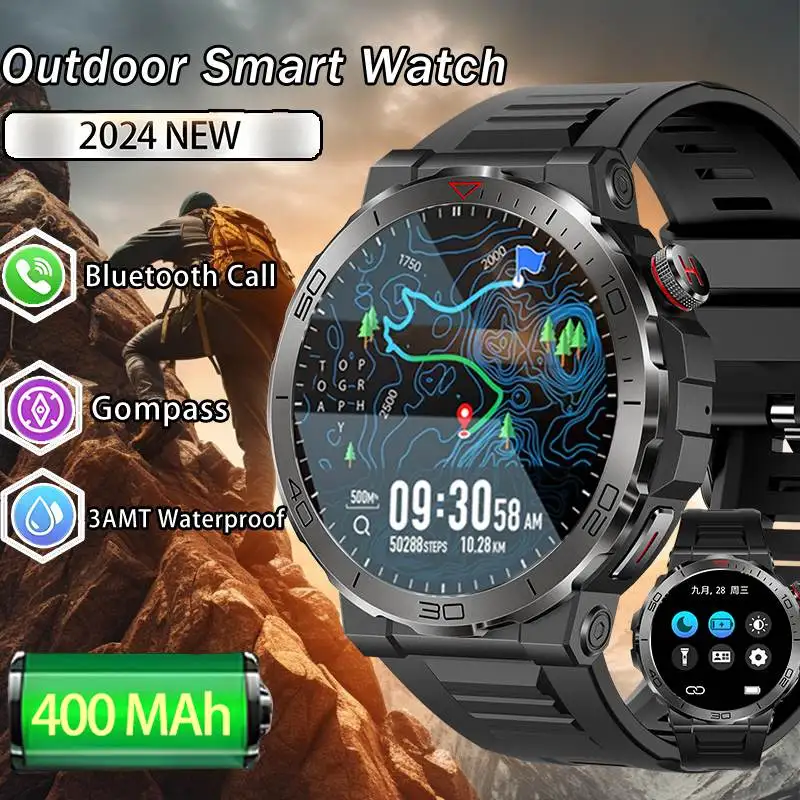 

New 2024 GPS Smart Watch Men Outdoor Sport Waterproof Smartwatches Fitness Modes Bracelet Blood Pressure 400mAh Battery Watches