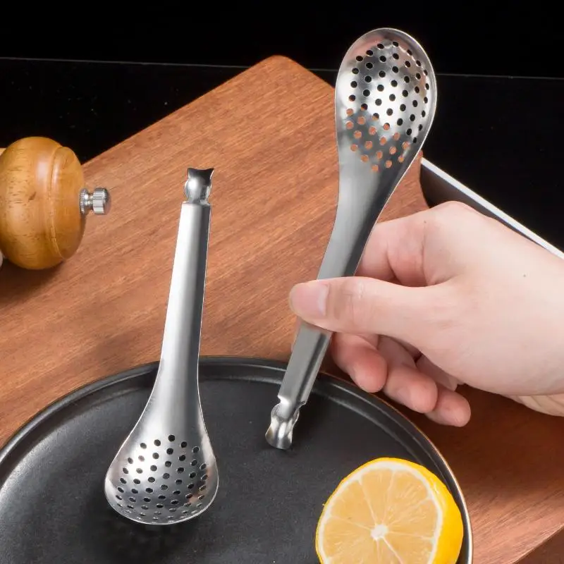410 Stainless Steel Strainer Spoon Kitchen Spoon With Holes Cuisine Caviar Builder Roe Sauce Kitchen Cooking Gadgets