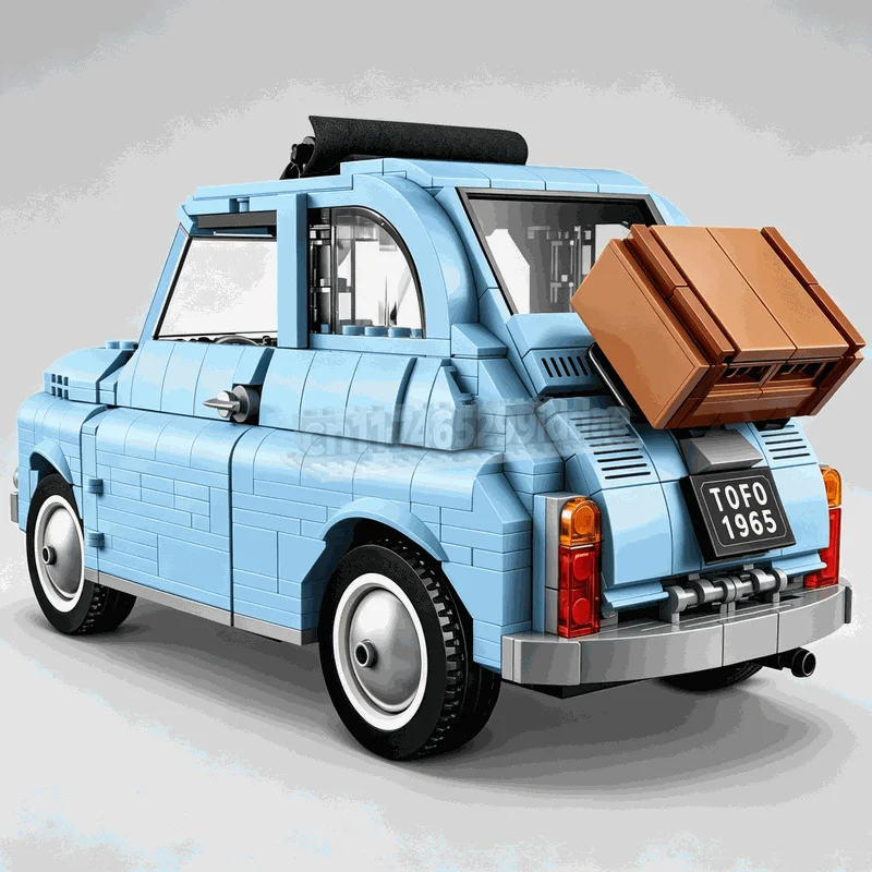 960PCS Classic Light Blue Vintage Car Building Blocks Model DIY Assembly Set Detailed Vehicle Display Collection Creative Gift