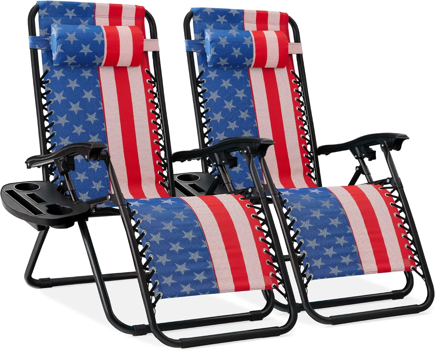 

Best Choice Products Set of 2 Adjustable Steel Mesh Zero Gravity Lounge Chair Recliners w/Pillows and Cup Holder Trays