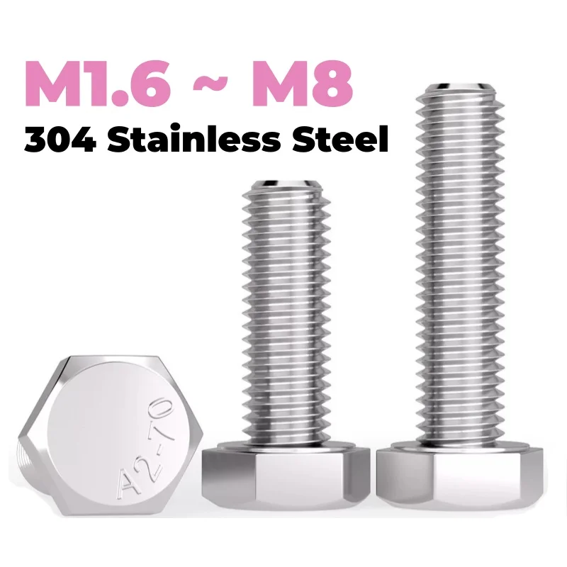 304 Stainless Steel Hex Bolts M1.6 M2 M2.5 M3 M4 M5 M6 M8 External Hexagon Head Screws Length 3~150 mm