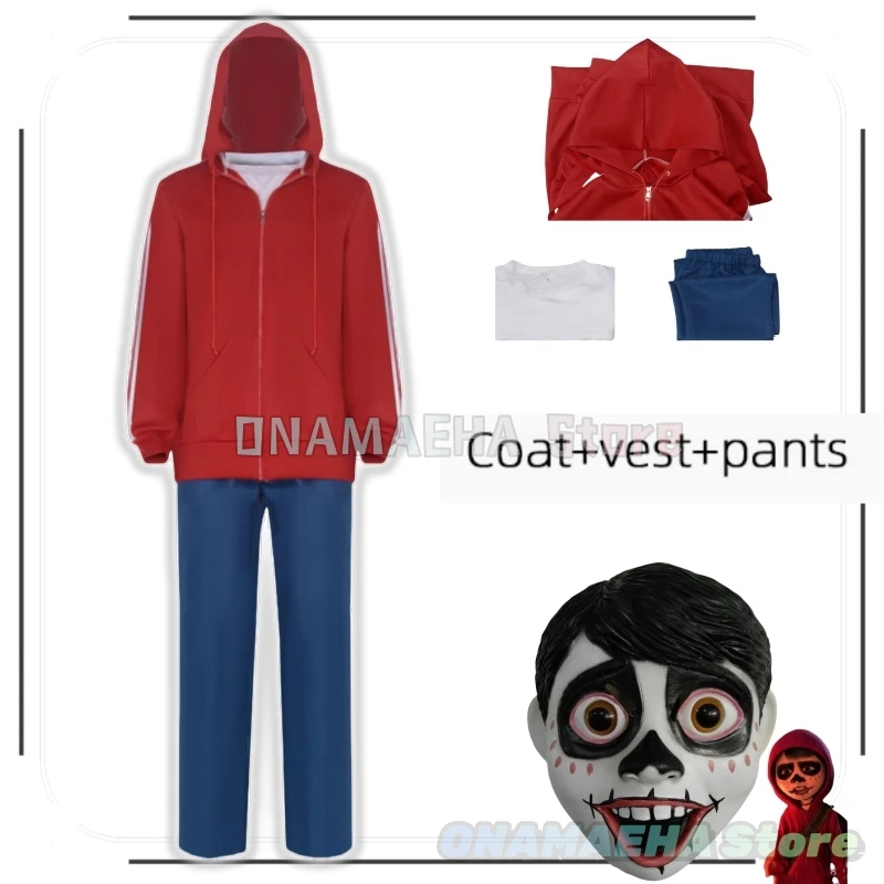 Anime Moive Co co Miguel Cosplay Hoodie Costumes Coat Mask for Adult Kids Boys Kids Jackets Hoodies Red Sweatshirts Coat