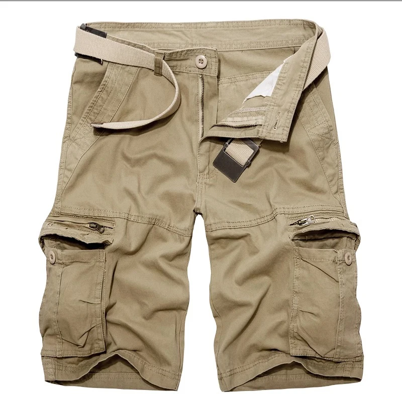 Summer Men\'s Fashion Cargo Shorts Khaki Cotton Shorts Casual Loose Multipocket Shorts Men\'s Tactical Short