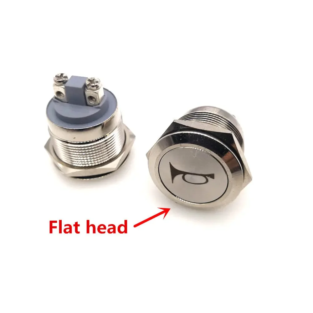 22mm Push Button Horn Switch 5A Momentary  Waterproof  Metal Screw Terminal Feet 1NO  Custom Symbol Logo