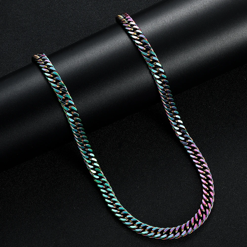 9.5MM 316L Stainless Steel Colorful Cuban Chain Necklace Bracelet Fashion Jewelry Set For Men Hip Hop Party Gift Accessories