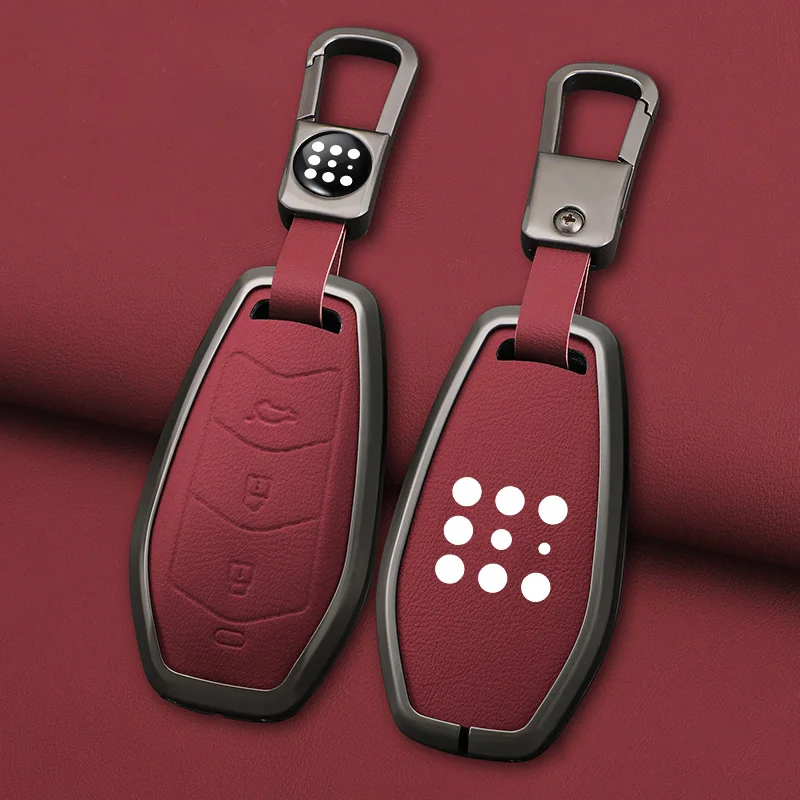 Metal Leather Car Key Case Cover Holder For Dongfeng fengguang Seres Evolute i-Space i-Pro Landian E5 CarProtection Shell 5