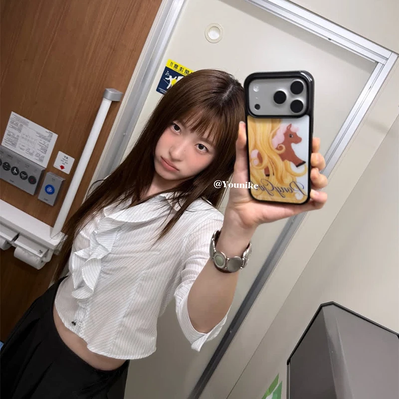 Korean Ins Retro Cute Long Hair Pony Phone Case For iPhone 17 Air 16 Pro Max 15 14 Plus 13 12 11 Shockproof Silicone Back Cover view 3