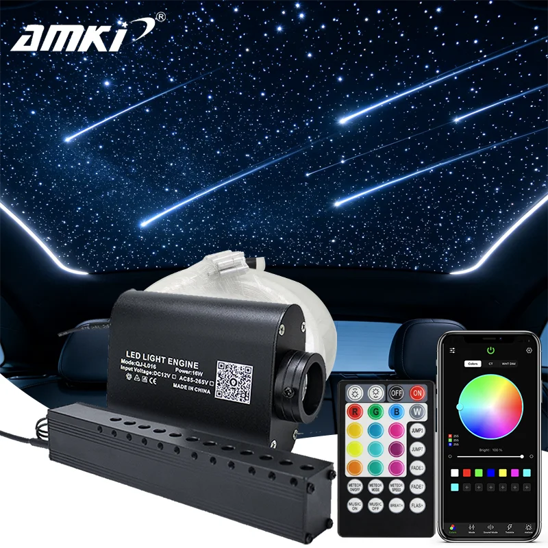 16W Starlight Headliner Kit with Shooting Star for Car Roof Starry Sky Fiber Optic Star Ceiling Kit APP Music Control Car Atmosp