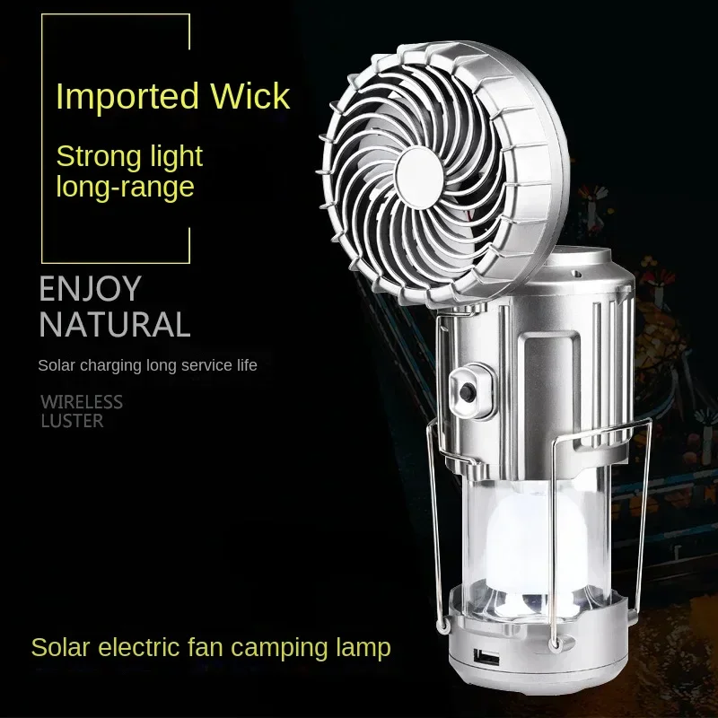 Solar Electric Fan Camping Light Multifunctional Lamp Portable Portable Portable Searchlight Outdoor Waterproof Camping Light