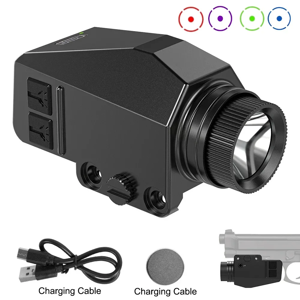 

Tactical Flashlight Combo Red/Green/Purple/Blue Dots Sight LED Strobe Built-In Battery Rechargeable Gun Light for 20mm Rail