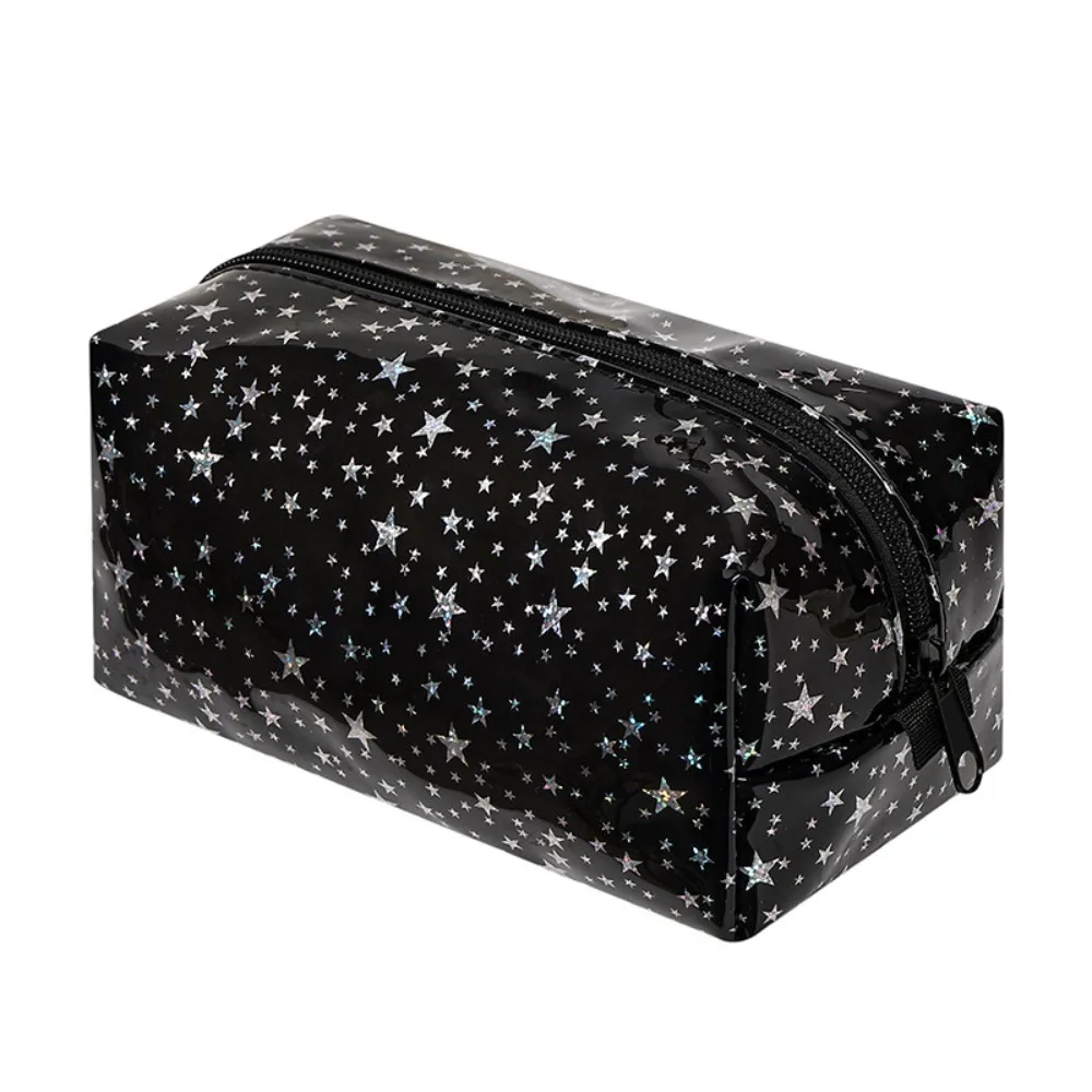 PVC Waterproof Transparent Makeup Bag Stars pattern Glitter Portable Cosmetic Pouch Smooth zipper Large capacity