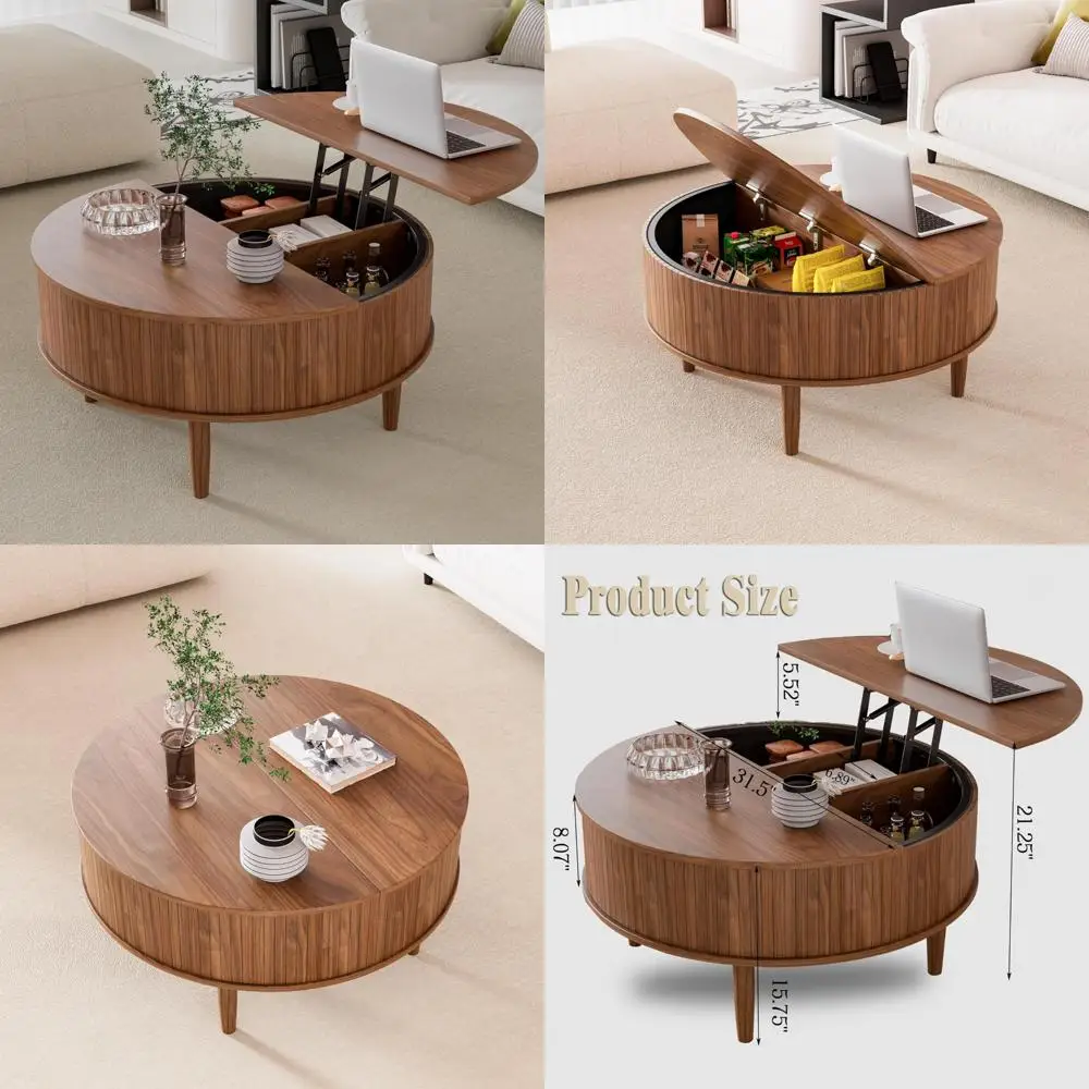 طاولة قهوة حديثة من منتصف القرن مع مساحة تخزين لمساحات المعيشة الصغيرة، قطر 31.5 #1
