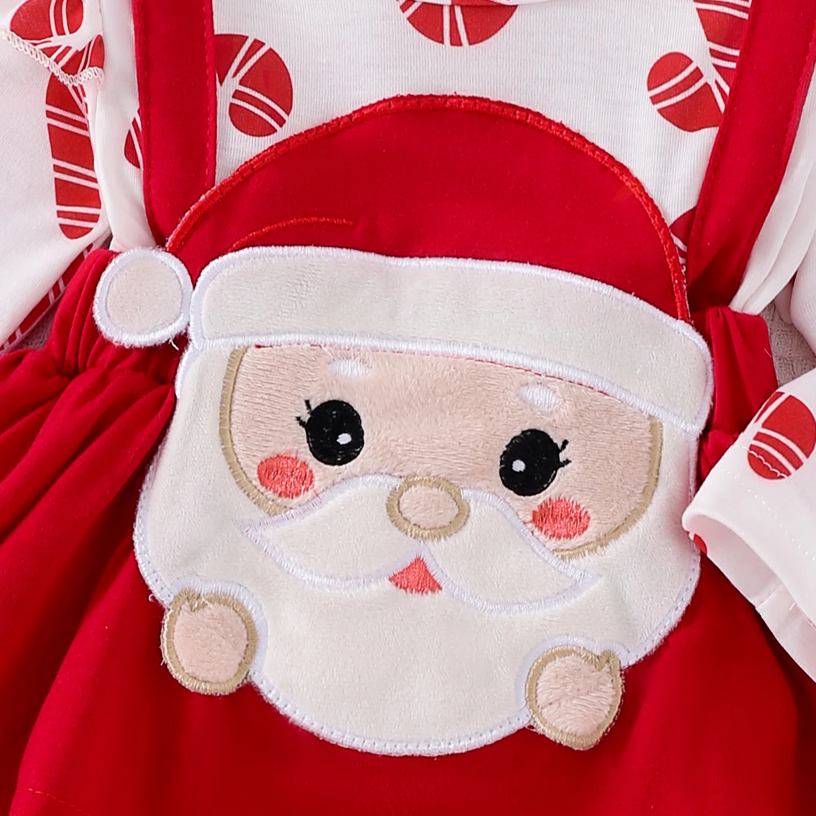 Infant Baby Clothing Girl Christmas Holiday Ruffle Trim Patch Long Sleeve Romper Dress Bow Headband Jumpsuit Xmas Clothes