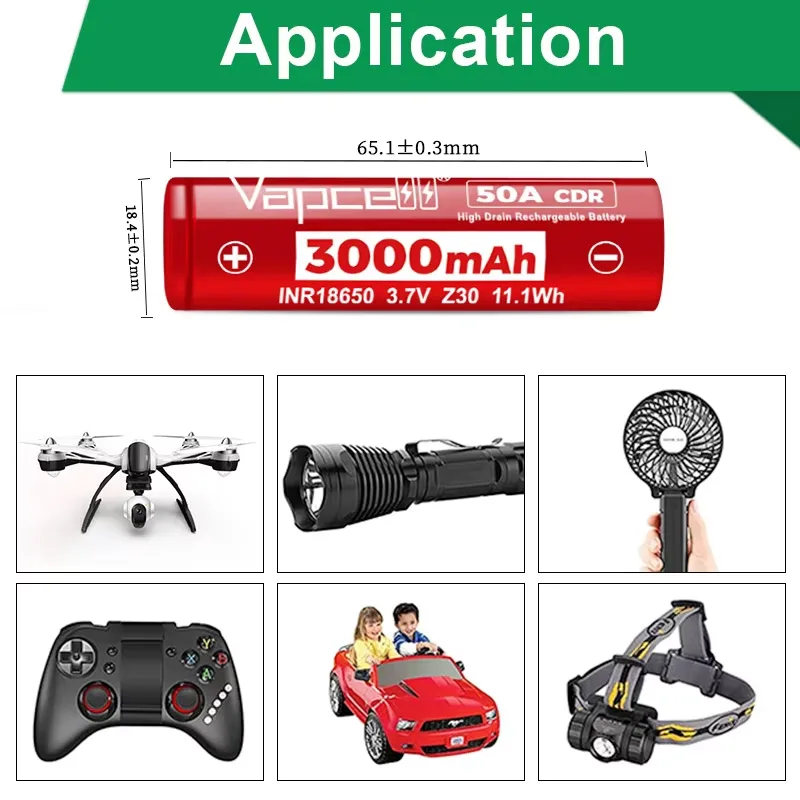 Vapcell z30 inr 18650 bateria original 3000mah cdr 50a max 80a célula de bateria de íon de lítio 18650 de alta potência para ferramenta elétrica