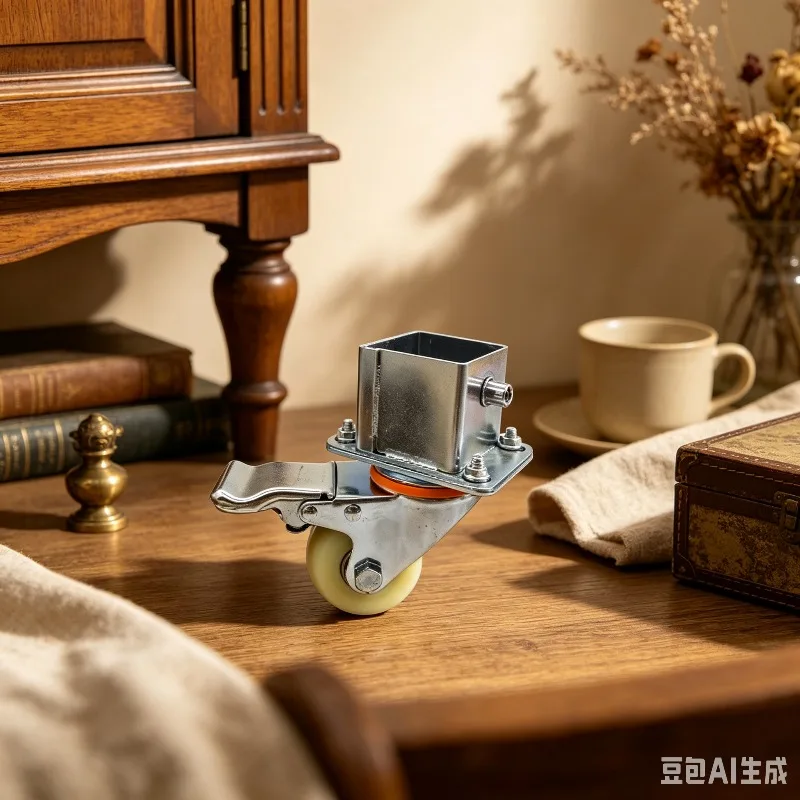 Socket-type Furniture Caster, Swivel Brake Wheel for Shelving Trolley, Silent Outdoor Rolling Loader with Rubber Tread.